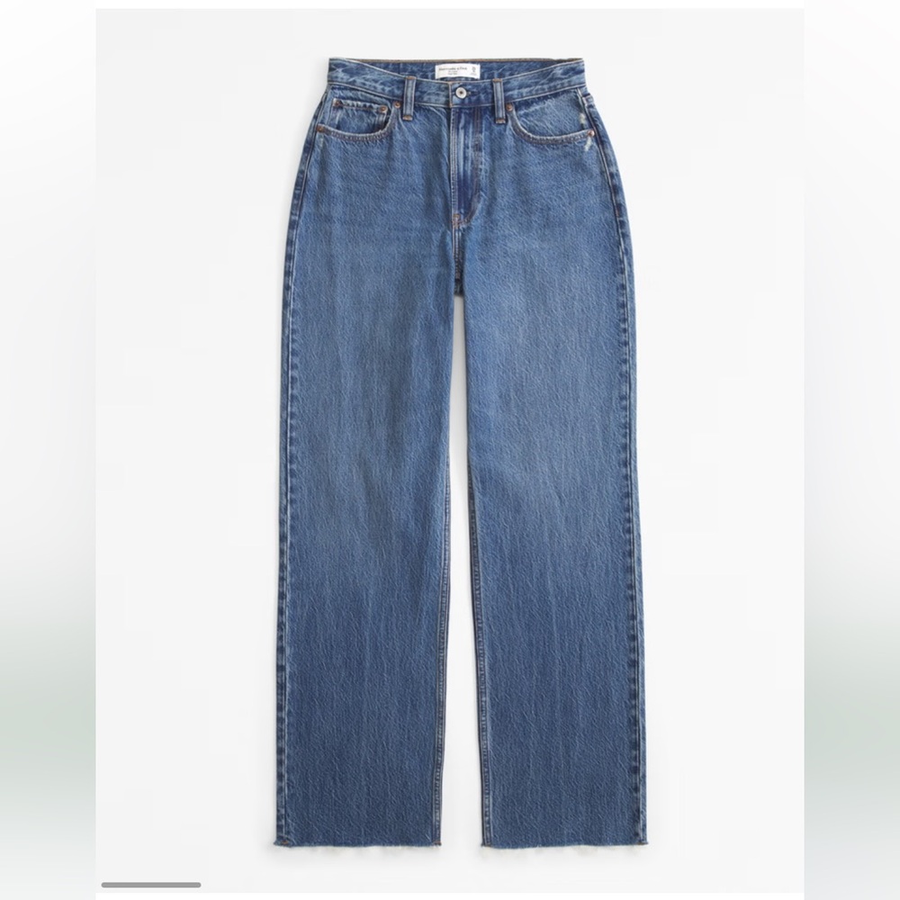 NWT Abercrombie Curve Love High Rise Loose Jean Dark With Raw Hem size 28 Long